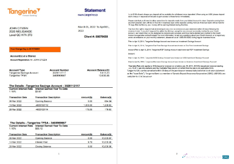 Download Canada Tangerine bank statement word 1 2 pages